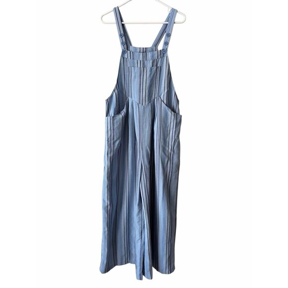NWOT Halara Stripe Wide Leg Flowy Casual Linen-Feel Overalls with Pockets XL Blu - Picture 4 of 9